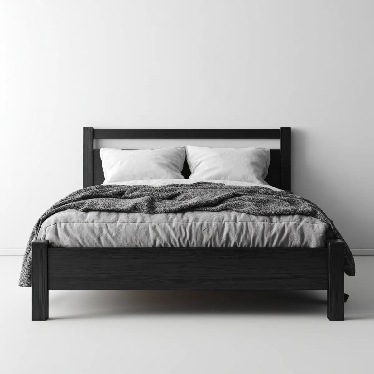 Lit double noir 140 x 190 cm en bois massif de pin rectangulaire