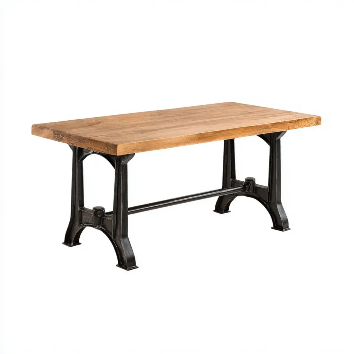 Table à manger rectangulaire marron et noir 140 x 80 x 76 cm en bois massif de manguier et fonte
