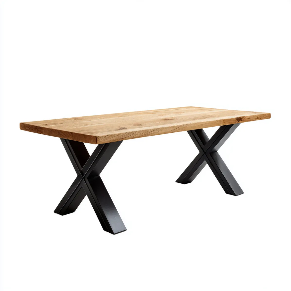 Table à manger rectangulaire chêne massif naturel piètement acier noir 180 x 90 x 75 cm