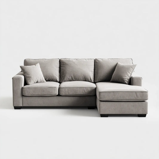 Canapé d'angle 3 places gris en polyester avec méridienne droite 250 x 160 x 85 cm