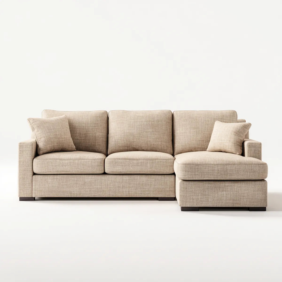Canapé d'angle 3 places beige en polyester avec méridienne droite 250 x 160 x 85 cm
