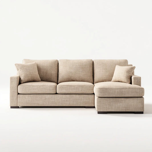 Canapé d'angle 3 places beige en polyester avec méridienne droite 250 x 160 x 85 cm
