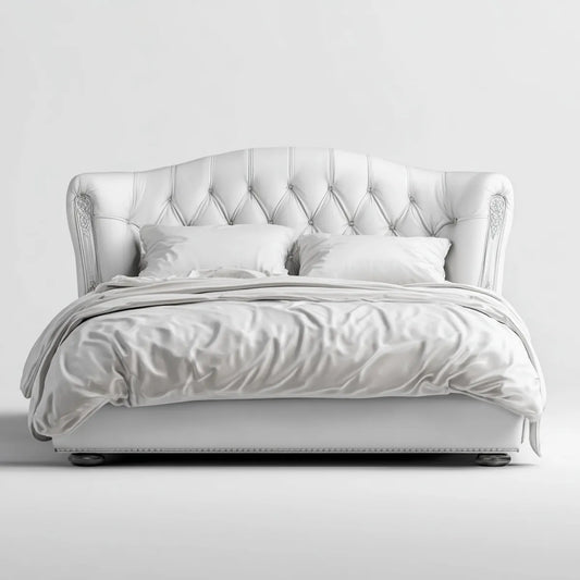Lit double capitonné blanc 160 x 200 cm en cuir synthétique PU à tête de lit incurvée