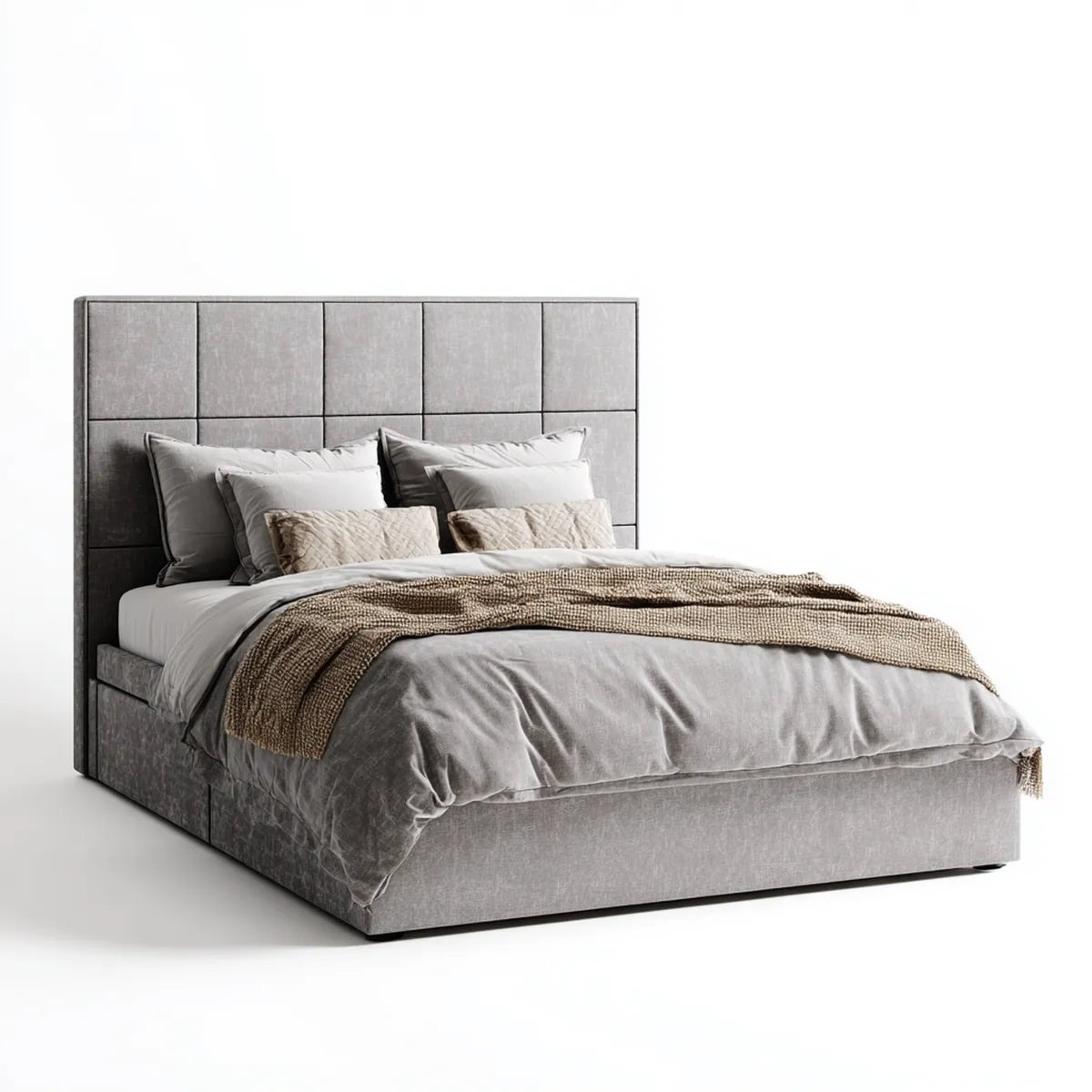Lit double capitonné gris 160 x 200 cm en velours polyester rectangulaire