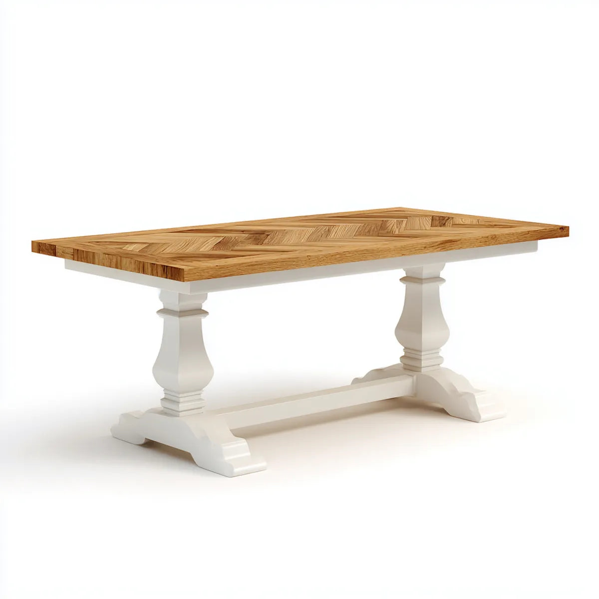 Table de salle à manger rectangulaire chêne naturel et blanc 180 x 90 x 75 cm en chêne massif