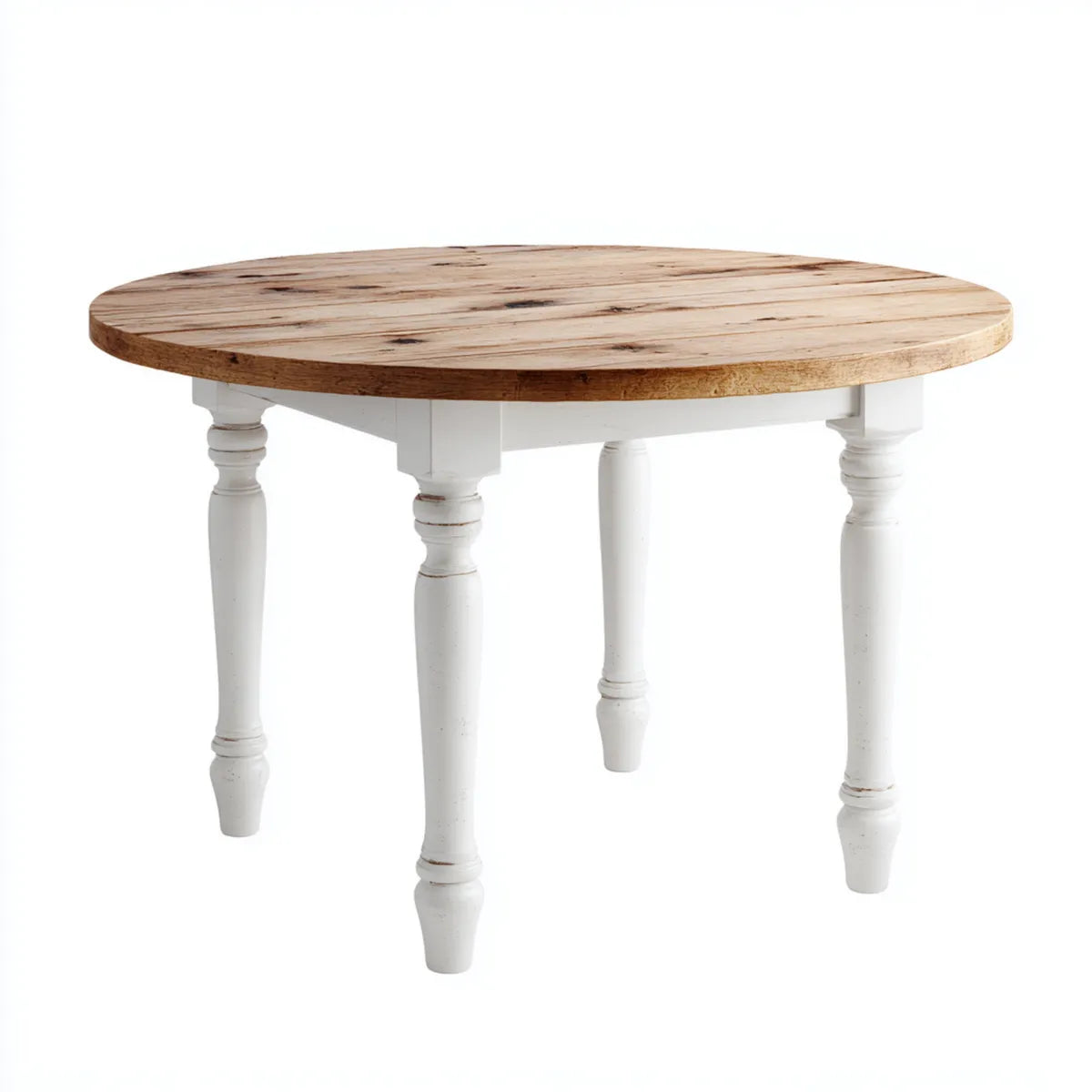 Table à manger ronde blanc et naturel Ø 100 x H 76 cm en bois massif