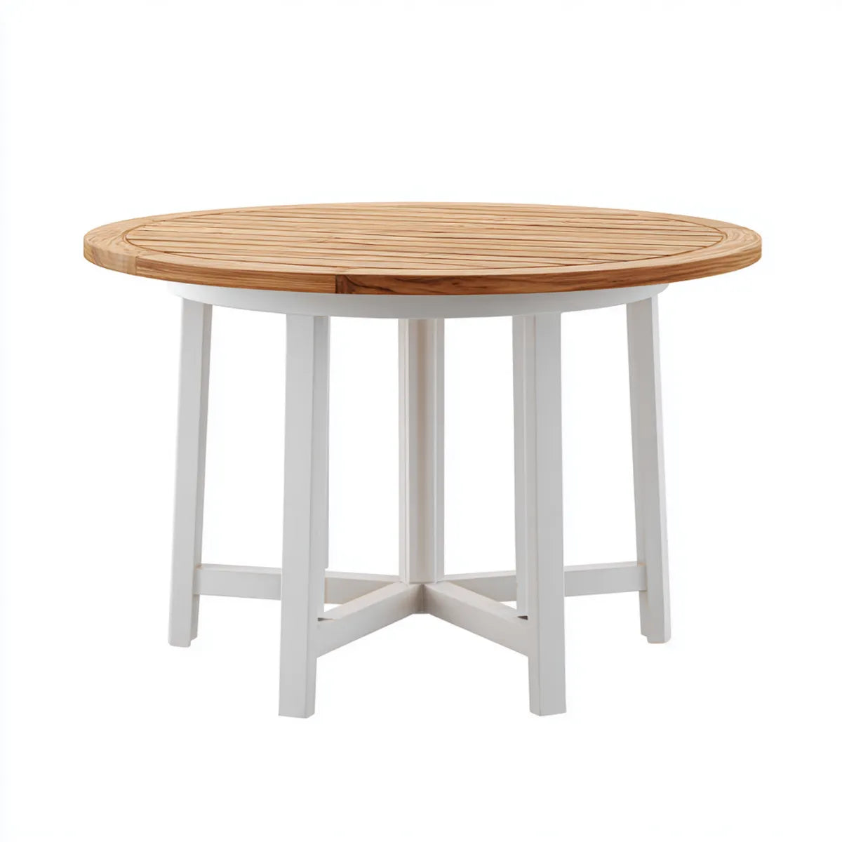 Table à manger ronde blanc et naturel en bois d'acacia massif Ø 100 x H 75 cm