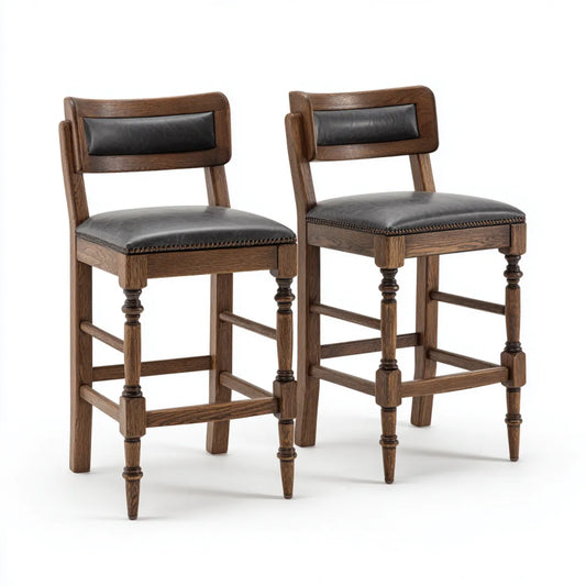 Lot de 2 tabourets de bar marron et noir en bois massif avec assise en cuir PU 48 x 55 x 110 cm