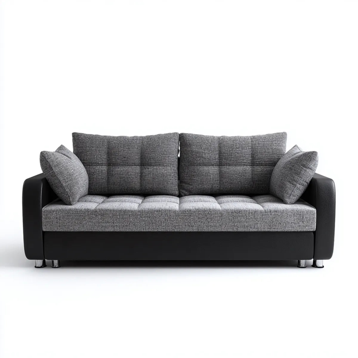 Canapé 2 places droit gris et noir 190 x 85 x 85 cm en polyester et PU