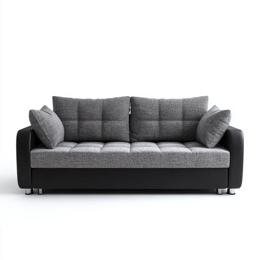 Canapé 2 places droit gris et noir 190 x 85 x 85 cm en polyester et PU