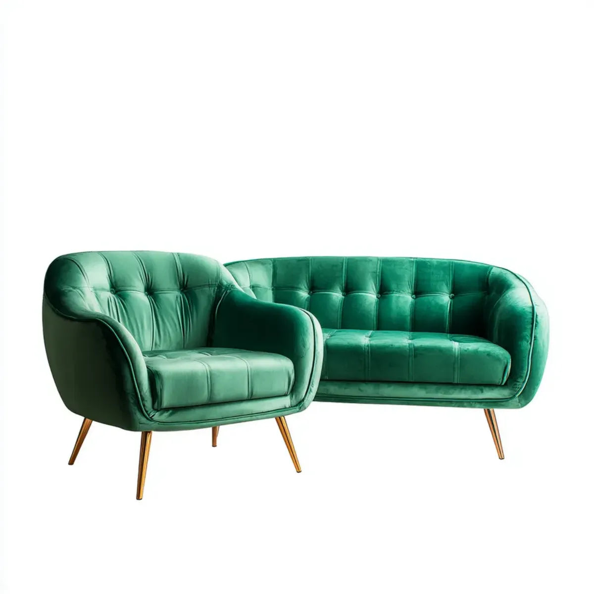 Ensemble canapé 2 places et fauteuil vert émeraude en velours polyester arrondi 160 x 78 x 75 cm