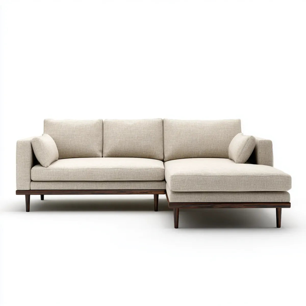 Canapé d’angle droit 3 places beige en polyester avec méridienne 250 x 160 x 85 cm