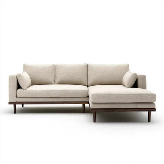 Canapé d’angle droit 3 places beige en polyester avec méridienne 250 x 160 x 85 cm