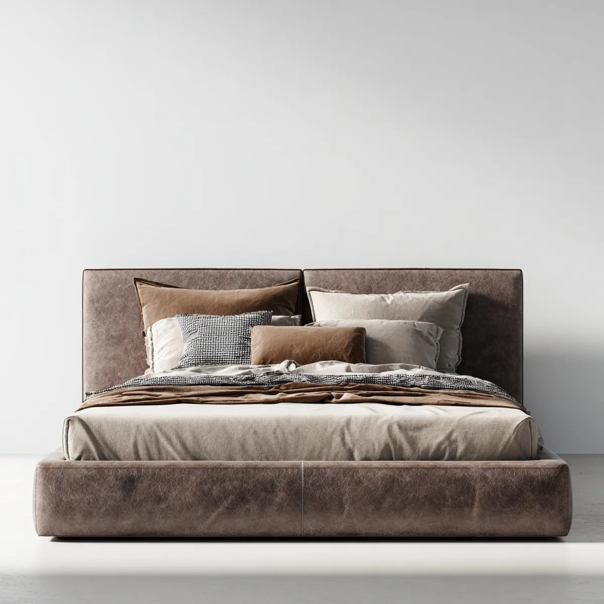 Lit double capitonné marron en cuir synthétique PU 160 x 200 cm rectangulaire