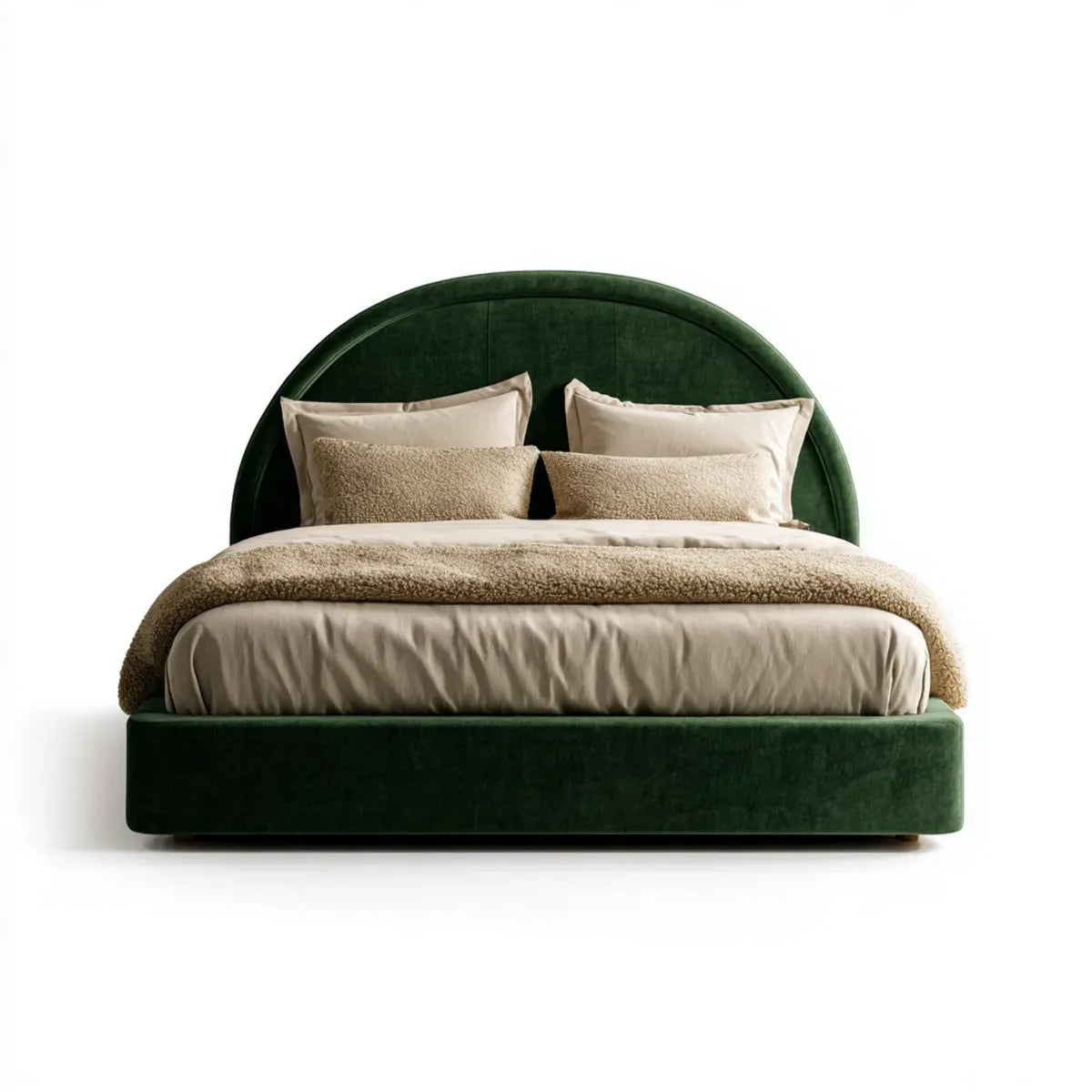 Lit double vert foncé 160 x 200 cm en velours polyester avec tête de lit arrondie