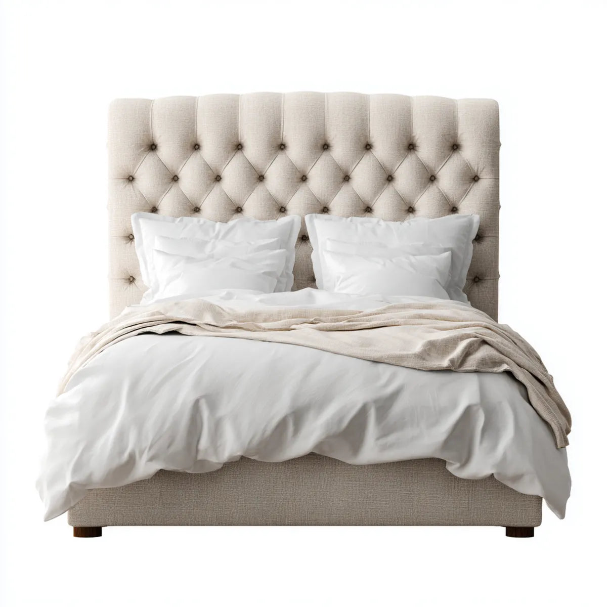 Lit double capitonné beige 160 x 200 cm en polyester rectangulaire