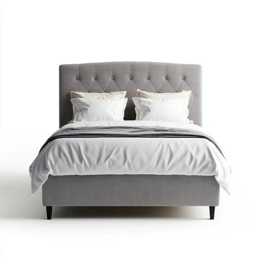 Lit double capitonné gris 160 x 200 cm en polyester et contreplaqué rectangulaire 172 x 212 x 110 cm