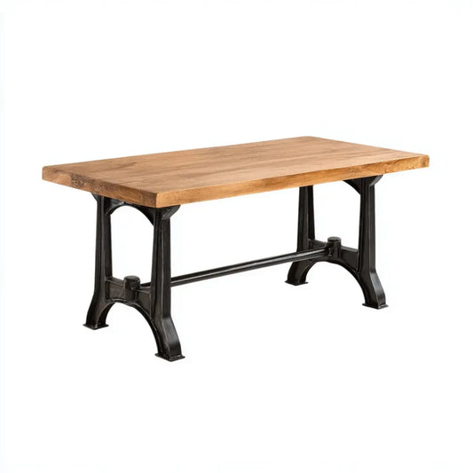 Table à manger rectangulaire marron et noir 140 x 80 x 76 cm en bois massif de manguier et fonte