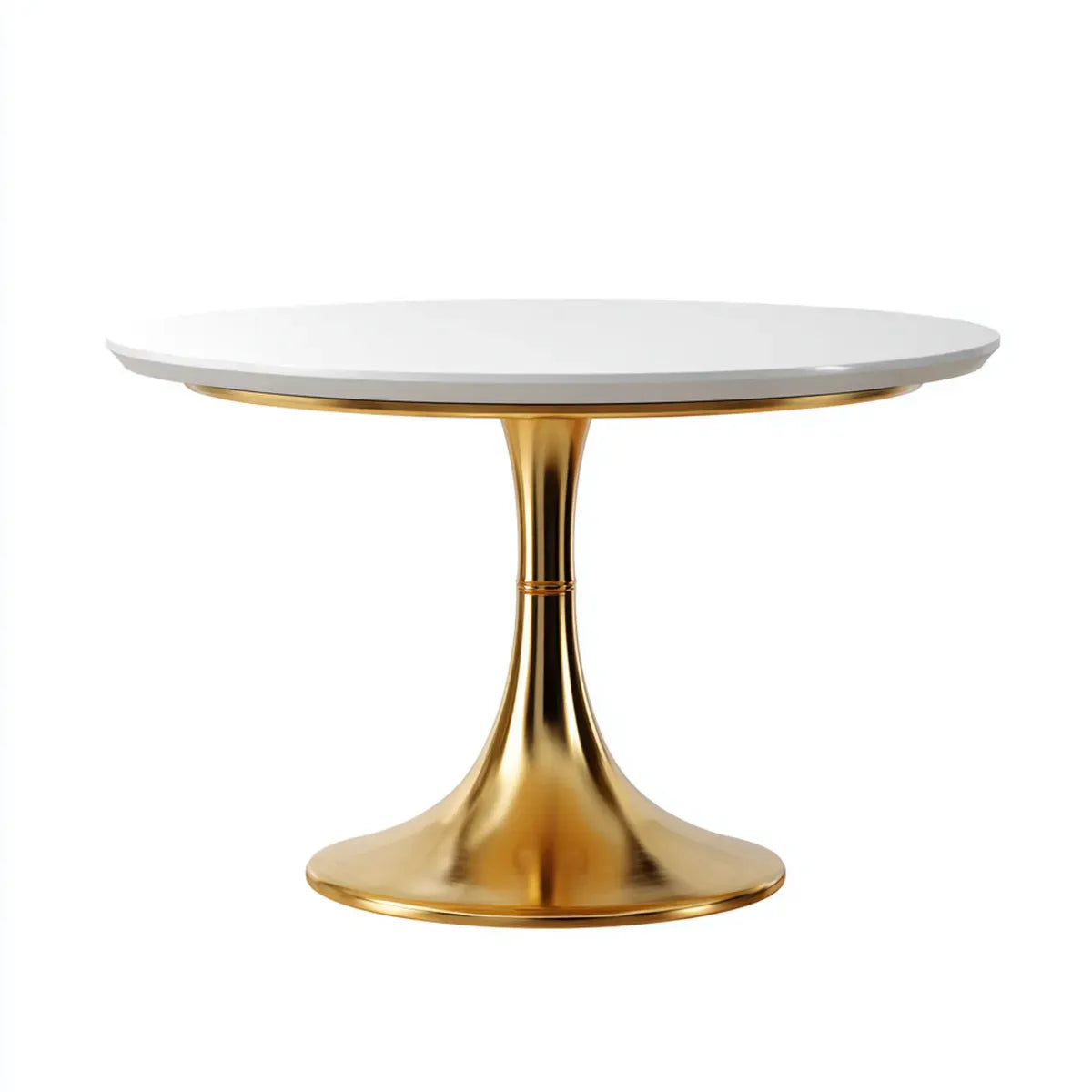 Table à manger ronde blanche et dorée Ø 120 cm en MDF laqué et acier inoxydable