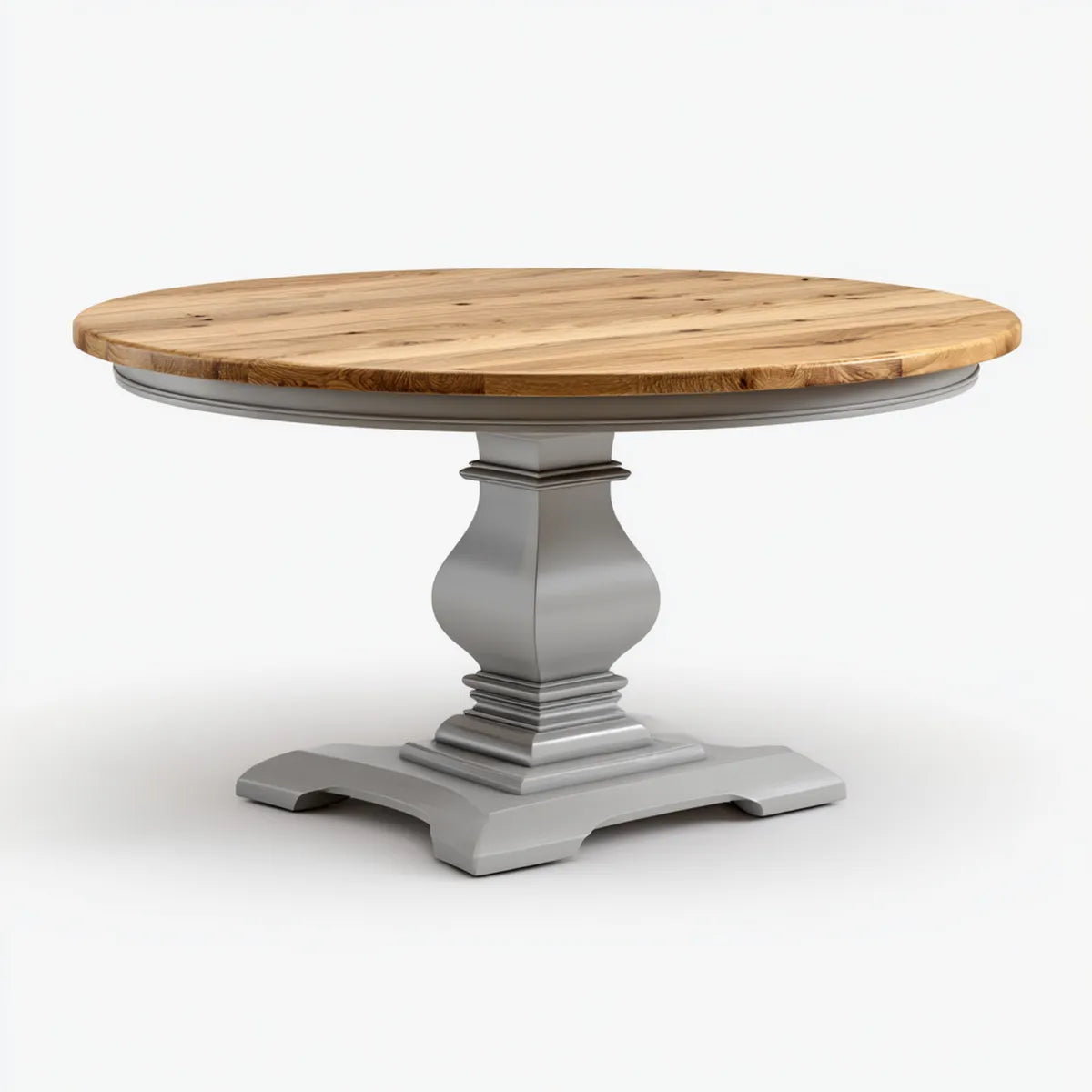 Table à manger ronde chêne naturel et gris 120 cm MDF et chêne massif