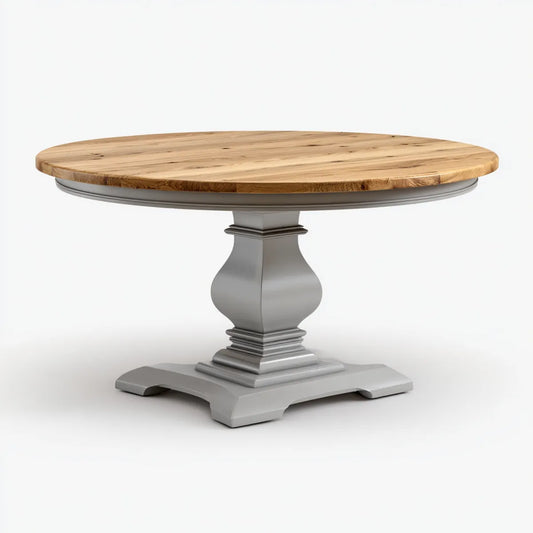Table à manger ronde chêne naturel et gris 120 cm MDF et chêne massif