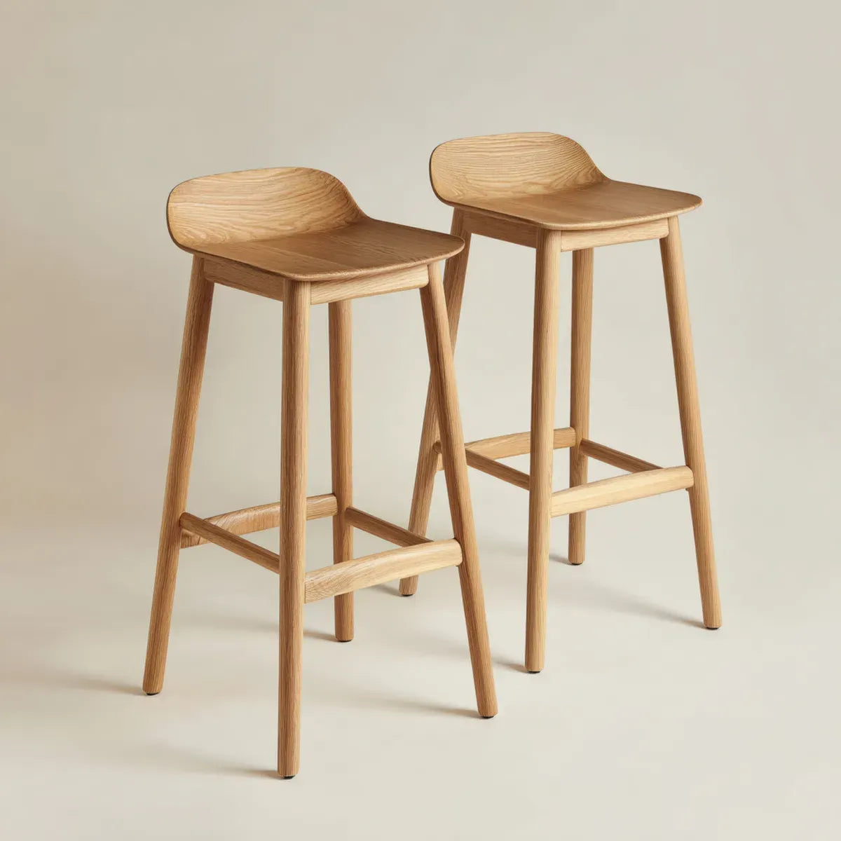 Lot de 2 tabourets de bar en chêne massif naturel 45 x 48 x 95 cm avec dossier incurvé