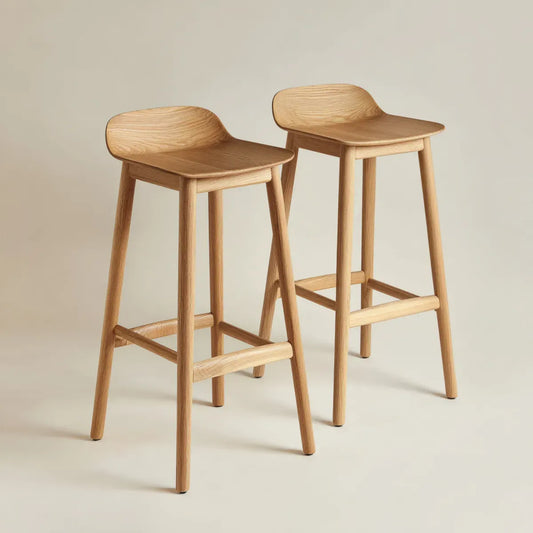 Lot de 2 tabourets de bar en chêne massif naturel 45 x 48 x 95 cm avec dossier incurvé
